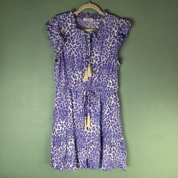 THML Womens Purple Animal Print Flutter Short Sleeve Dress Size Large - Picture 1 of 6